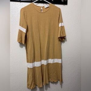 Ces Femme Cotton Boho Mustard and Cream Midi dress-S